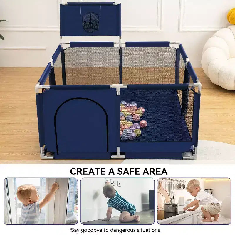 50x50 4-Panel Baby Playpen Portable Playard with Basketball Hoop