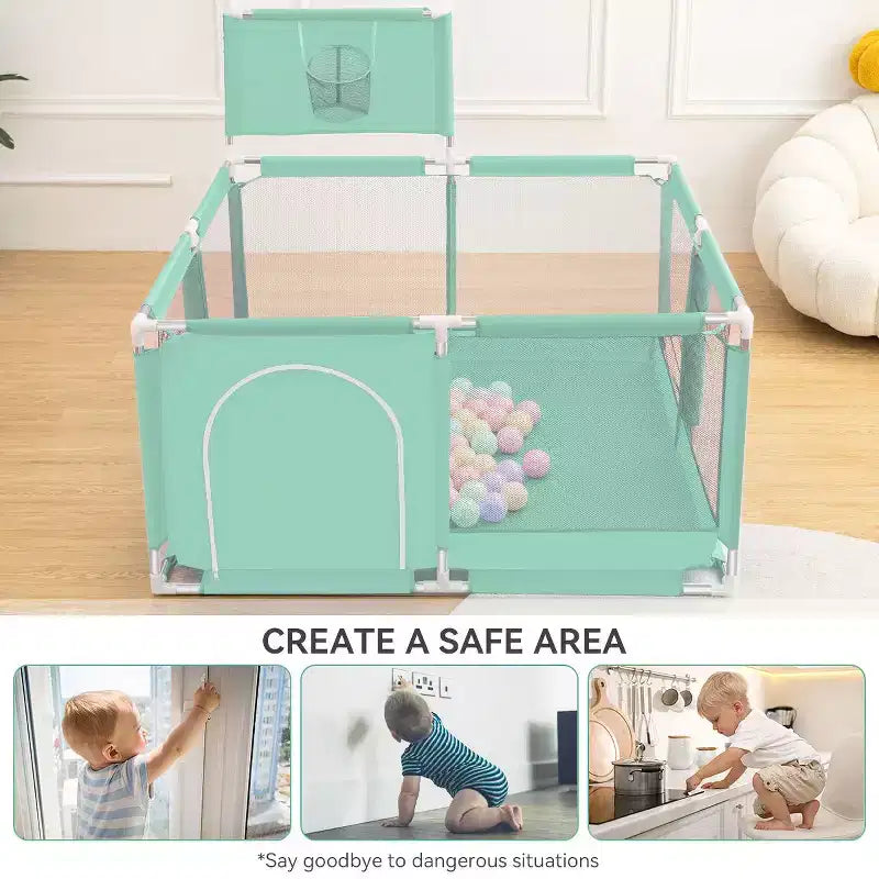 50x50 4-Panel Baby Playpen Portable Playard with Basketball Hoop