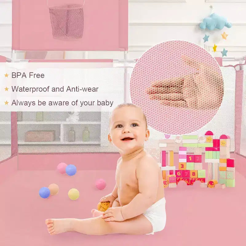 50x50 4-Panel Baby Playpen Portable Playard with Basketball Hoop