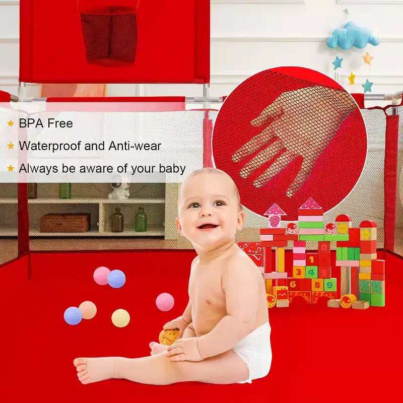 50x50 4-Panel Baby Playpen Portable Playard with Basketball Hoop