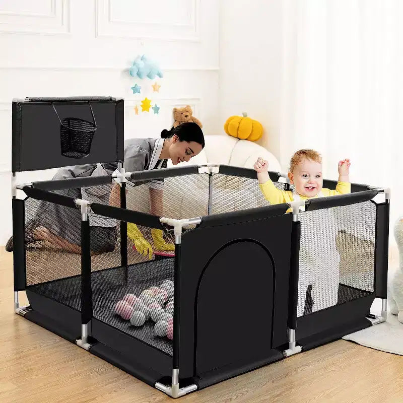 50x50 4-Panel Baby Playpen Portable Playard with Basketball Hoop