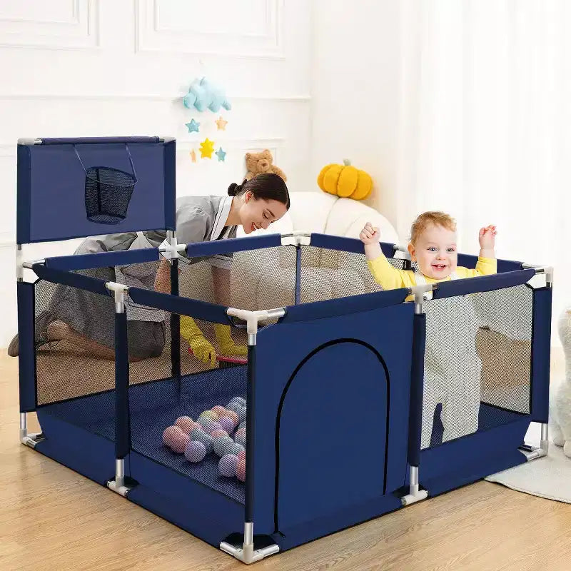 50x50 4-Panel Baby Playpen Portable Playard with Basketball Hoop