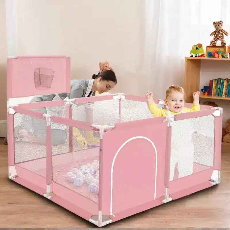 50x50 4-Panel Baby Playpen Portable Playard with Basketball Hoop