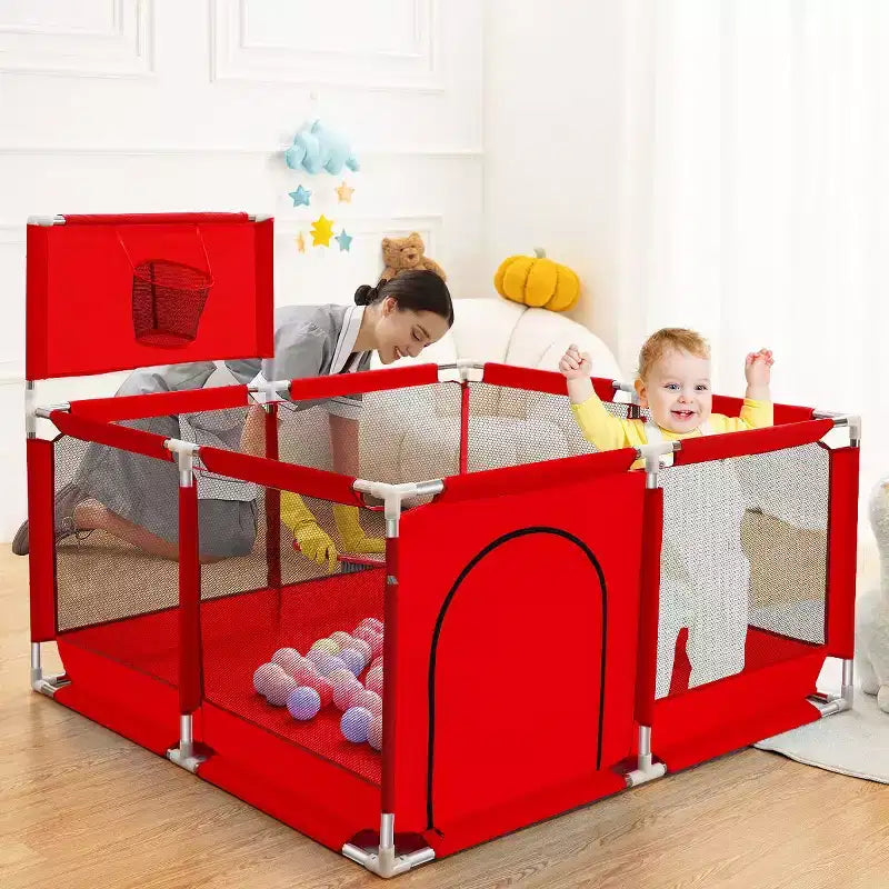 50x50 4-Panel Baby Playpen Portable Playard with Basketball Hoop