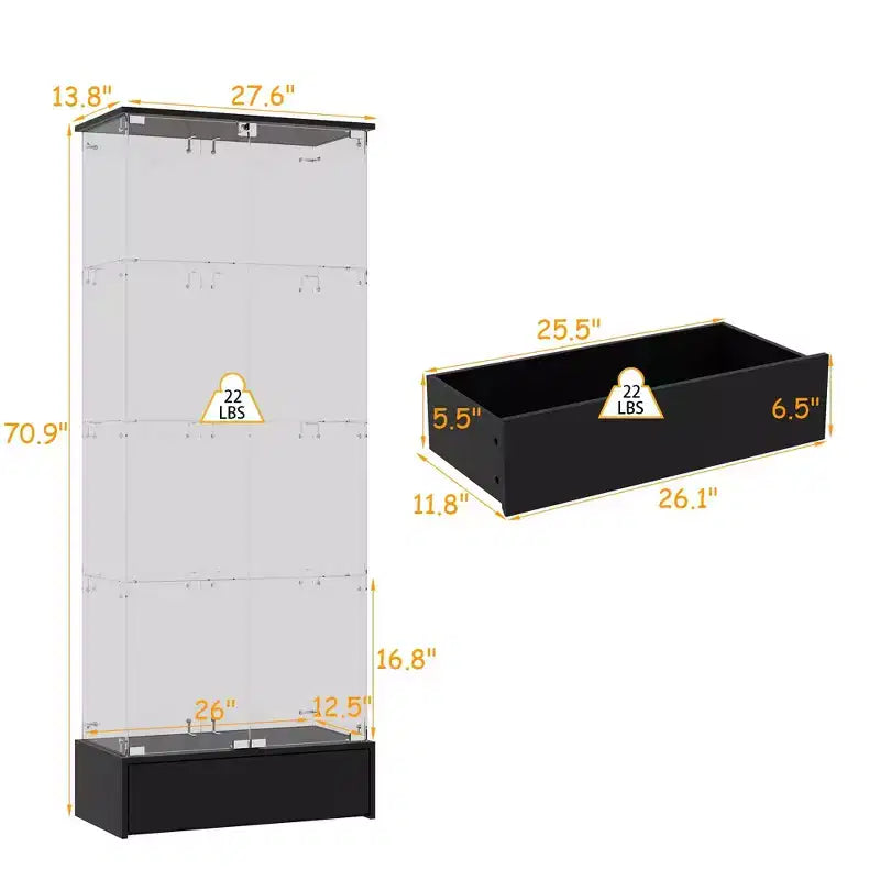 Mobile contenitore in vetro a 2 ante e 1 cassetto, espositore moderno, libreria, vetrinetta