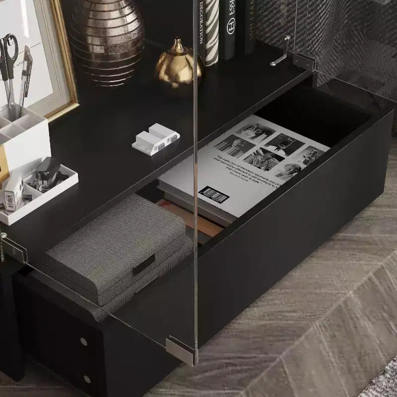 Mobile contenitore in vetro a 2 ante e 1 cassetto, espositore moderno, libreria, vetrinetta