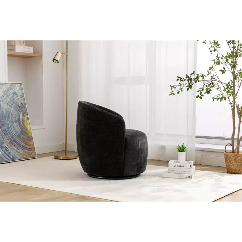 Poltrona girevole d'accento, base rotonda girevole, schienale ergonomico, poltrona girevole a 360° rivestita per soggiorno