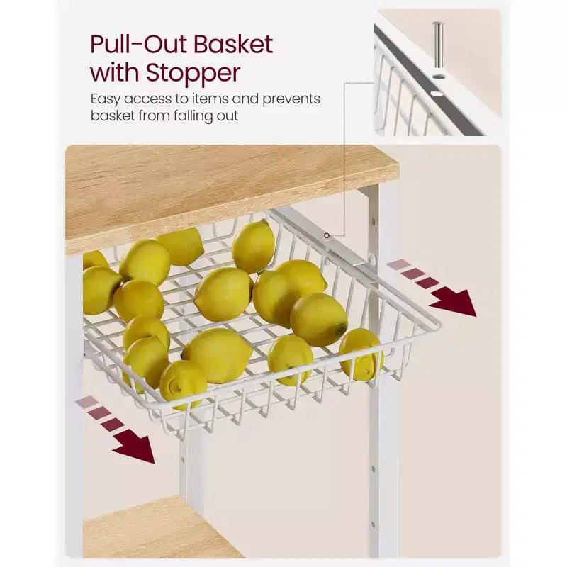 Scaffale per panettiere, bancone da caffè con stazione di ricarica, mensole portaoggetti, cestello estraibile in filo metallico, tavolo per microonde, cucina