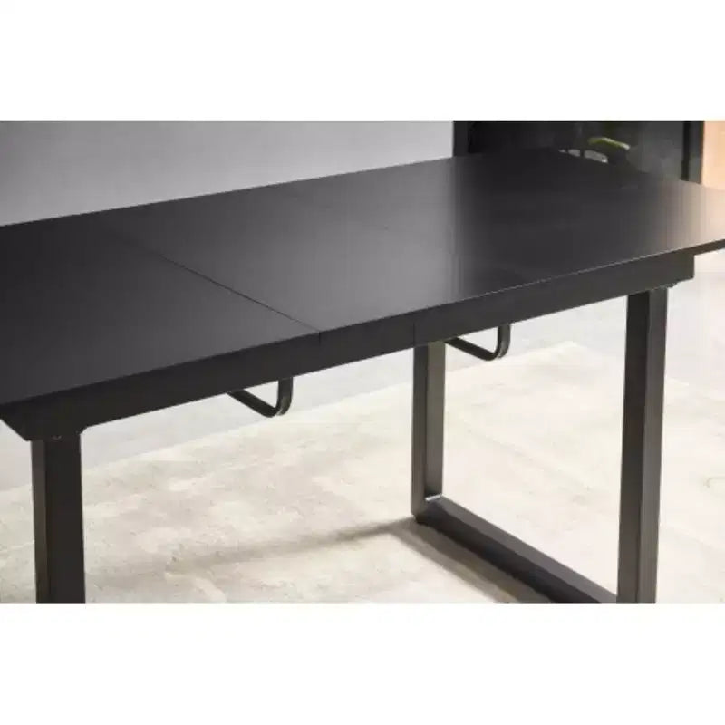 Square Extendable Dining Table in Black with Metal Legs - Modern Space-Saver
