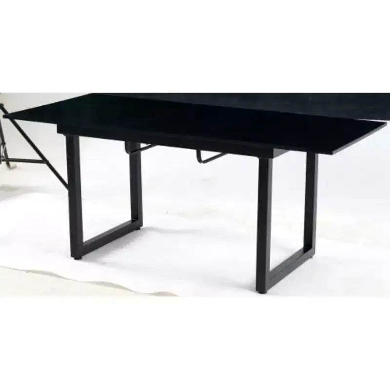 Square Extendable Dining Table in Black with Metal Legs - Modern Space-Saver