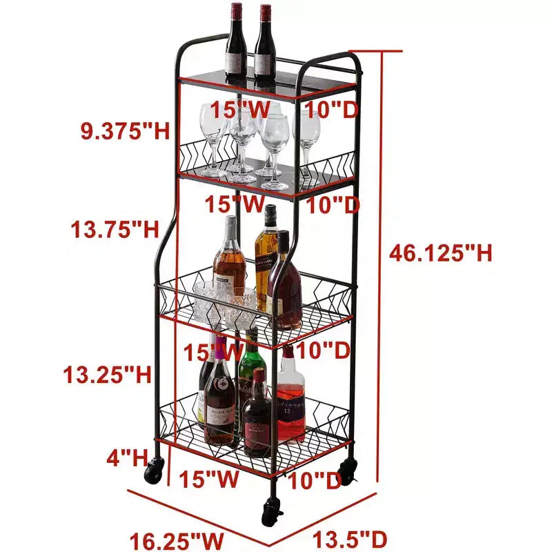 4-Tier Rolling Baker's Rack with Wood Veneer Shelves & Locking Wheels, Kitchen Storage