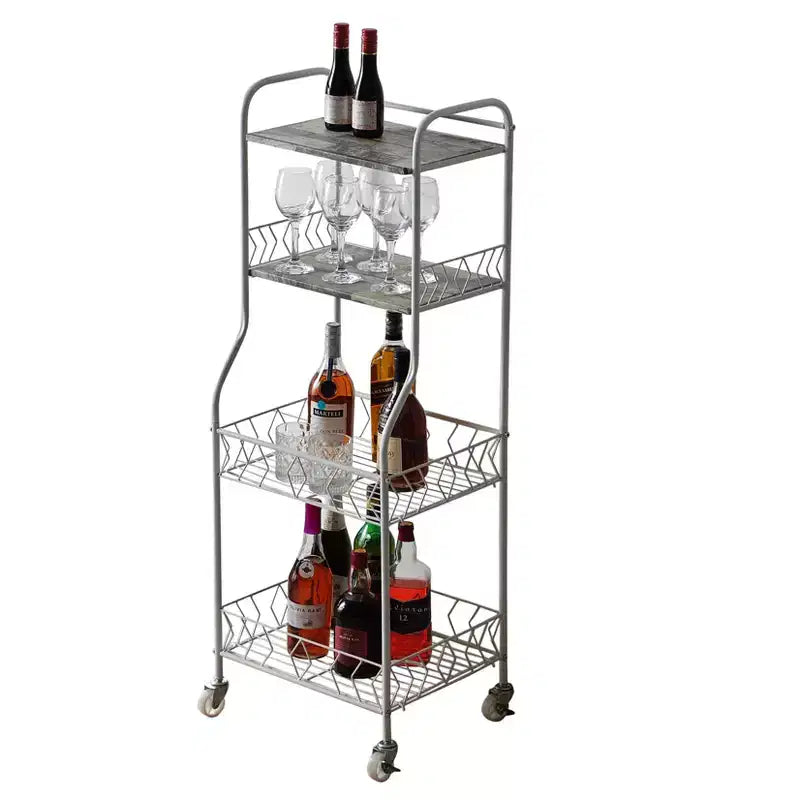 4-Tier Rolling Baker's Rack with Wood Veneer Shelves & Locking Wheels, Kitchen Storage