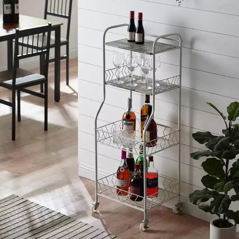 4-Tier Rolling Baker's Rack with Wood Veneer Shelves & Locking Wheels, Kitchen Storage