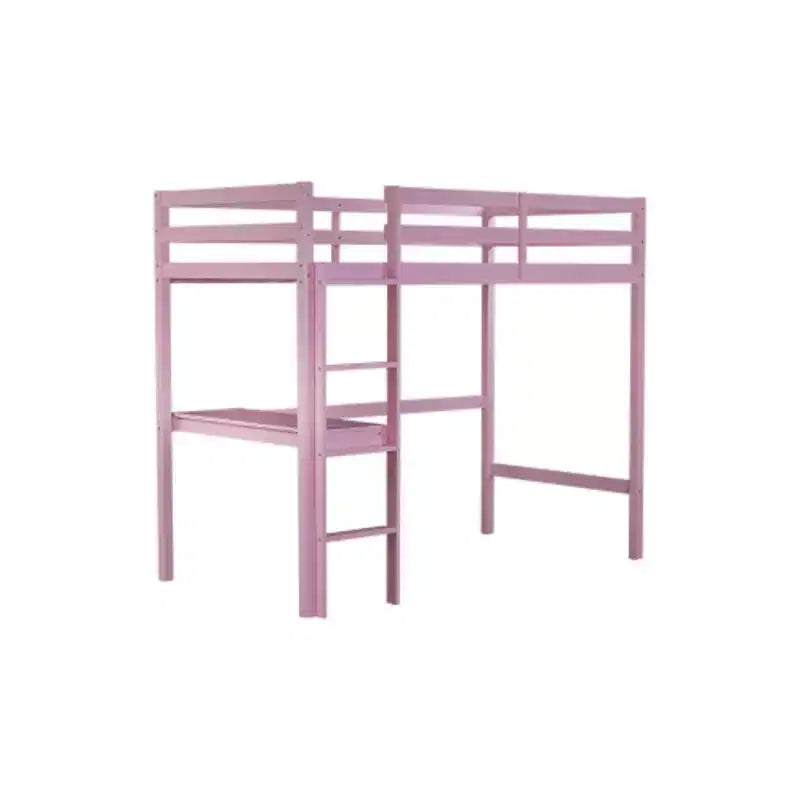 Letto a soppalco alto singolo in legno di gomma con sponda di sicurezza e scrivania integrata