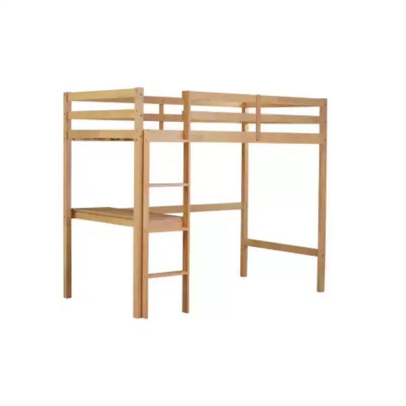 Letto a soppalco alto singolo in legno di gomma con sponda di sicurezza e scrivania integrata
