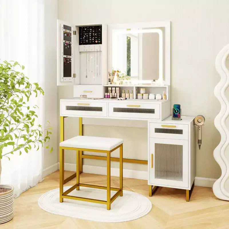 Costway Modern Vanity Set with Mirror and Lights 3 Lighting Modes & Adjustable Brightness