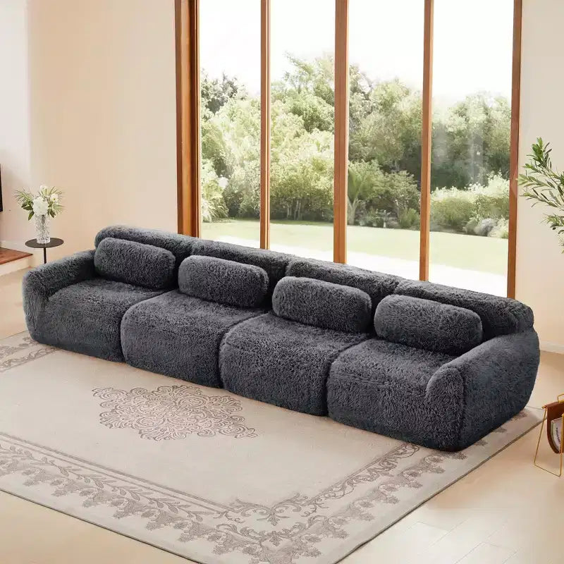 149'' Soft Plush Boneless Sofa,32D HD Sponge,Ergonomic Design,Vacuum Packaging,Free Combination,Buckle Connection for Bedroom/Study/Home Theater