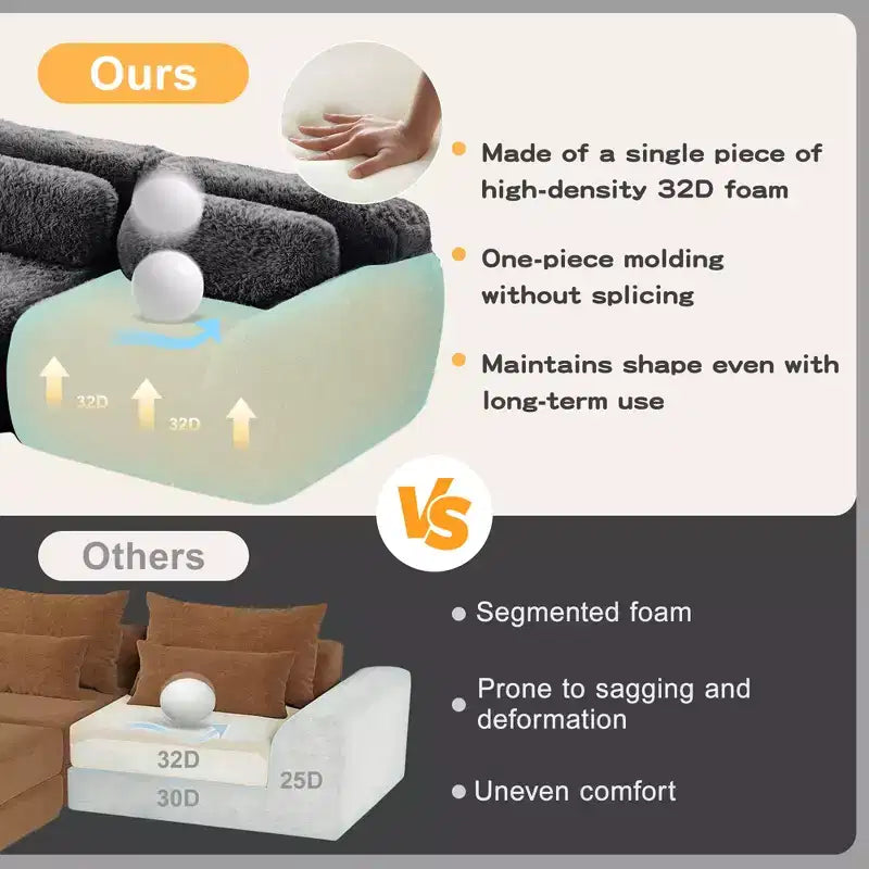 149'' Soft Plush Boneless Sofa,32D HD Sponge,Ergonomic Design,Vacuum Packaging,Free Combination,Buckle Connection for Bedroom/Study/Home Theater