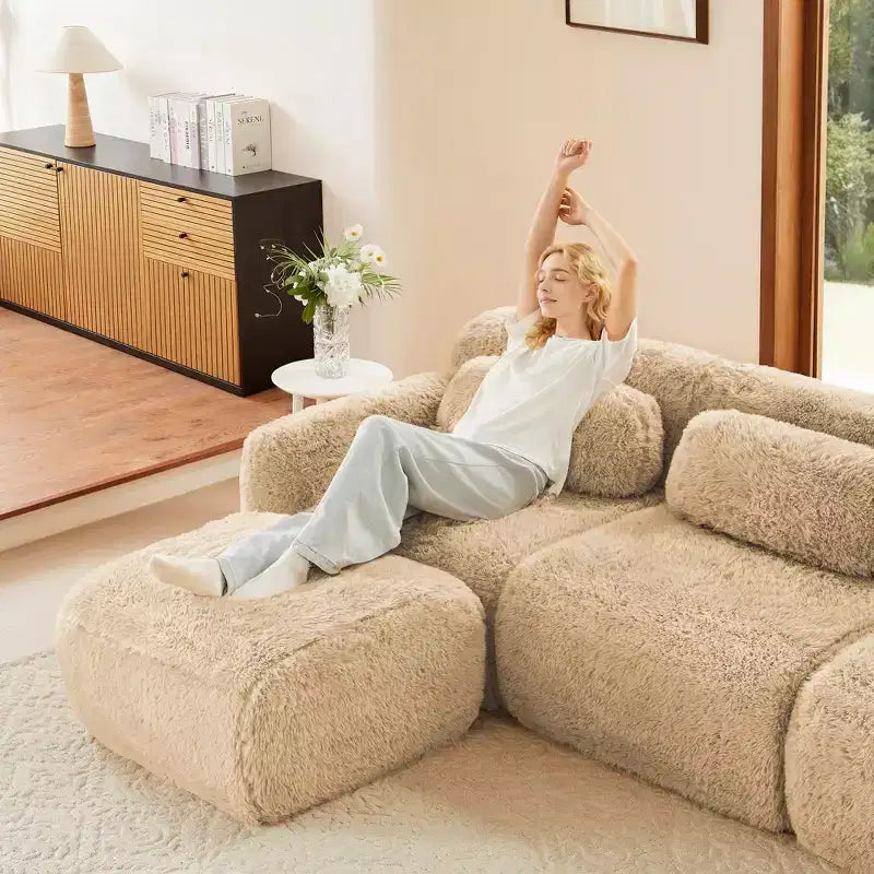 149'' Soft Plush Boneless Sofa,32D HD Sponge,Ergonomic Design,Vacuum Packaging,Free Combination,Buckle Connection for Bedroom/Study/Home Theater