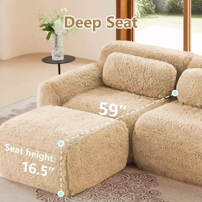 149'' Soft Plush Boneless Sofa,32D HD Sponge,Ergonomic Design,Vacuum Packaging,Free Combination,Buckle Connection for Bedroom/Study/Home Theater
