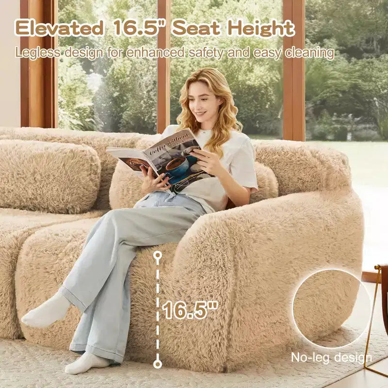 149'' Soft Plush Boneless Sofa,32D HD Sponge,Ergonomic Design,Vacuum Packaging,Free Combination,Buckle Connection for Bedroom/Study/Home Theater