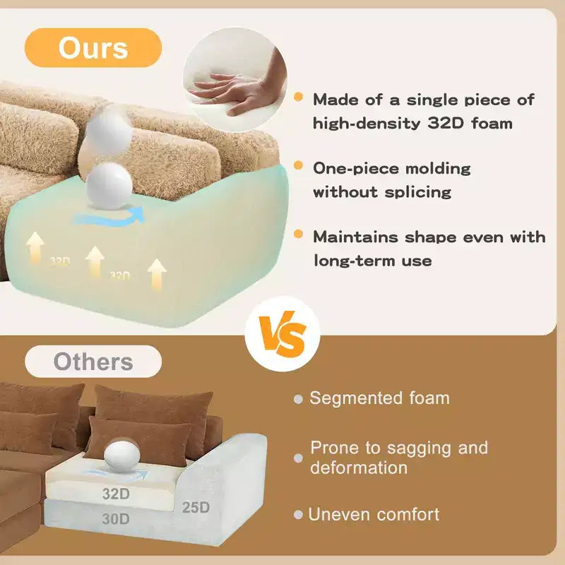 149'' Soft Plush Boneless Sofa,32D HD Sponge,Ergonomic Design,Vacuum Packaging,Free Combination,Buckle Connection for Bedroom/Study/Home Theater