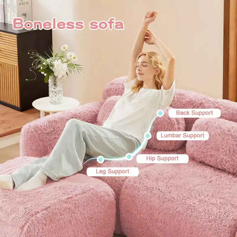 149'' Soft Plush Boneless Sofa,32D HD Sponge,Ergonomic Design,Vacuum Packaging,Free Combination,Buckle Connection for Bedroom/Study/Home Theater