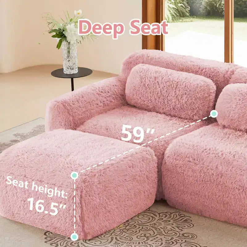 149'' Soft Plush Boneless Sofa,32D HD Sponge,Ergonomic Design,Vacuum Packaging,Free Combination,Buckle Connection for Bedroom/Study/Home Theater