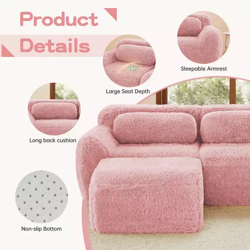 149'' Soft Plush Boneless Sofa,32D HD Sponge,Ergonomic Design,Vacuum Packaging,Free Combination,Buckle Connection for Bedroom/Study/Home Theater