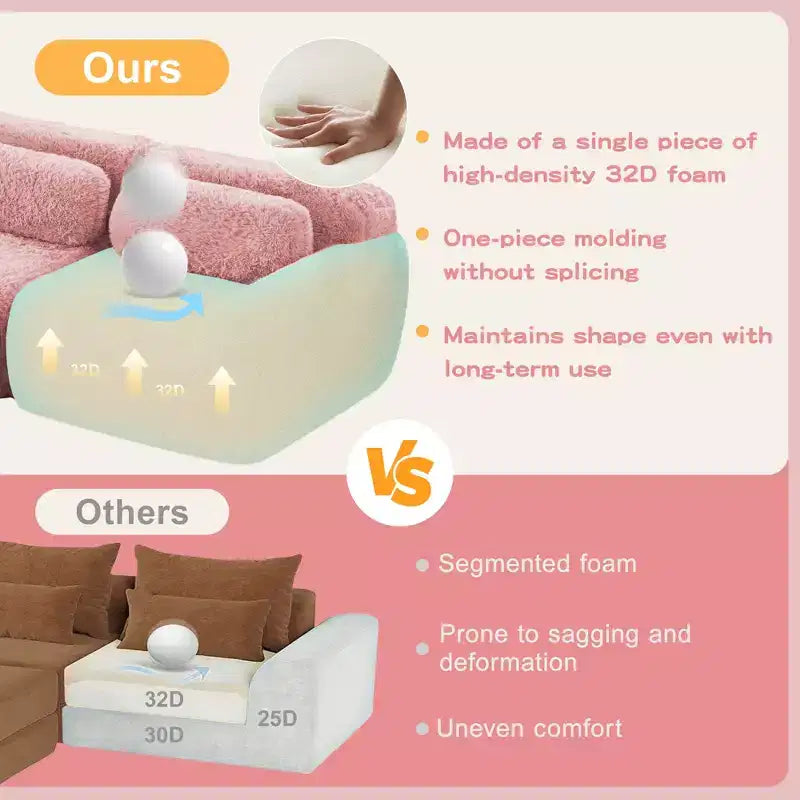 149'' Soft Plush Boneless Sofa,32D HD Sponge,Ergonomic Design,Vacuum Packaging,Free Combination,Buckle Connection for Bedroom/Study/Home Theater