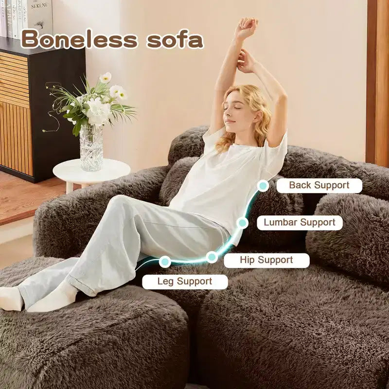 149'' Soft Plush Boneless Sofa,32D HD Sponge,Ergonomic Design,Vacuum Packaging,Free Combination,Buckle Connection for Bedroom/Study/Home Theater