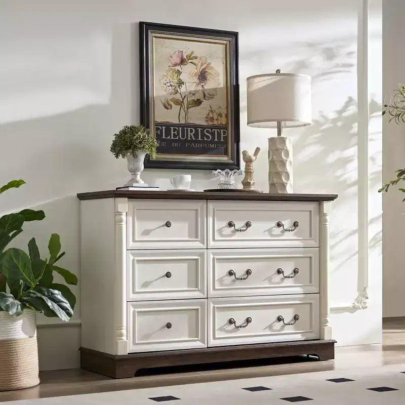 Farmhouse Wooden Dresser with 6 Drawers