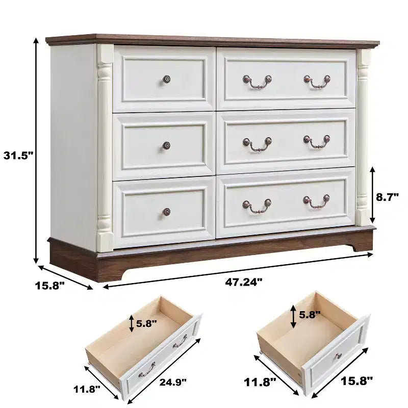 Cassettiera in legno stile rustico con 6 cassetti