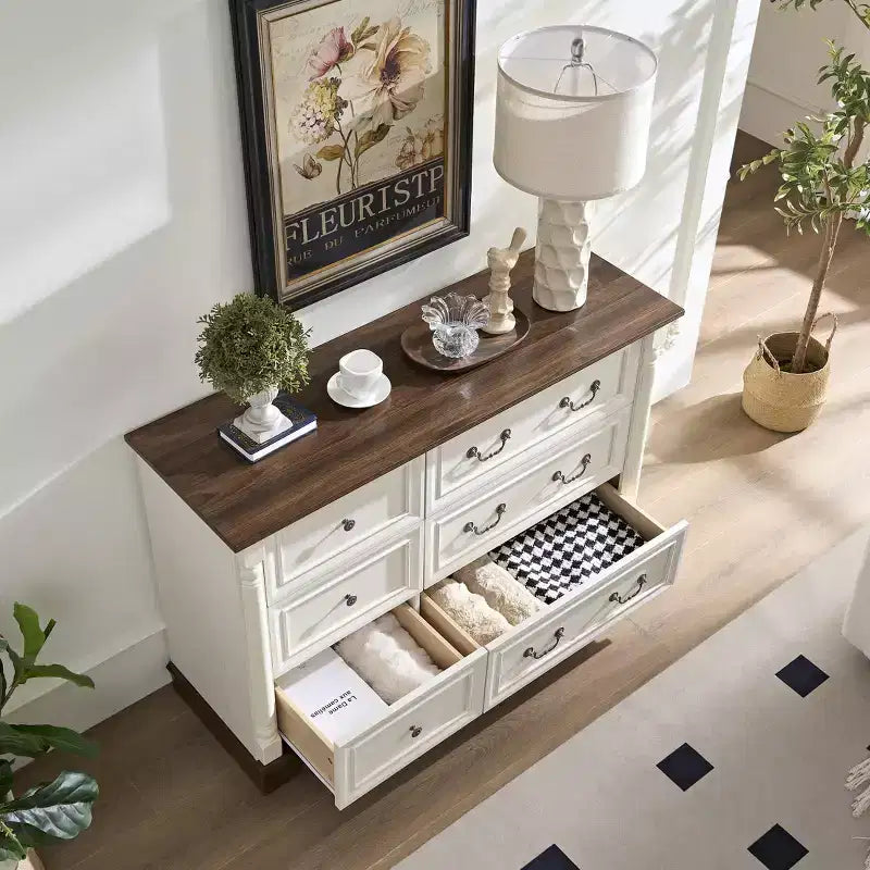 Cassettiera in legno stile rustico con 6 cassetti