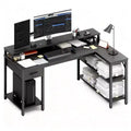 Okak Modern Gaming L-shaped Computer Desk with Power Socket & Shelves,Teens Student Storage Writing Desk for Study,Office