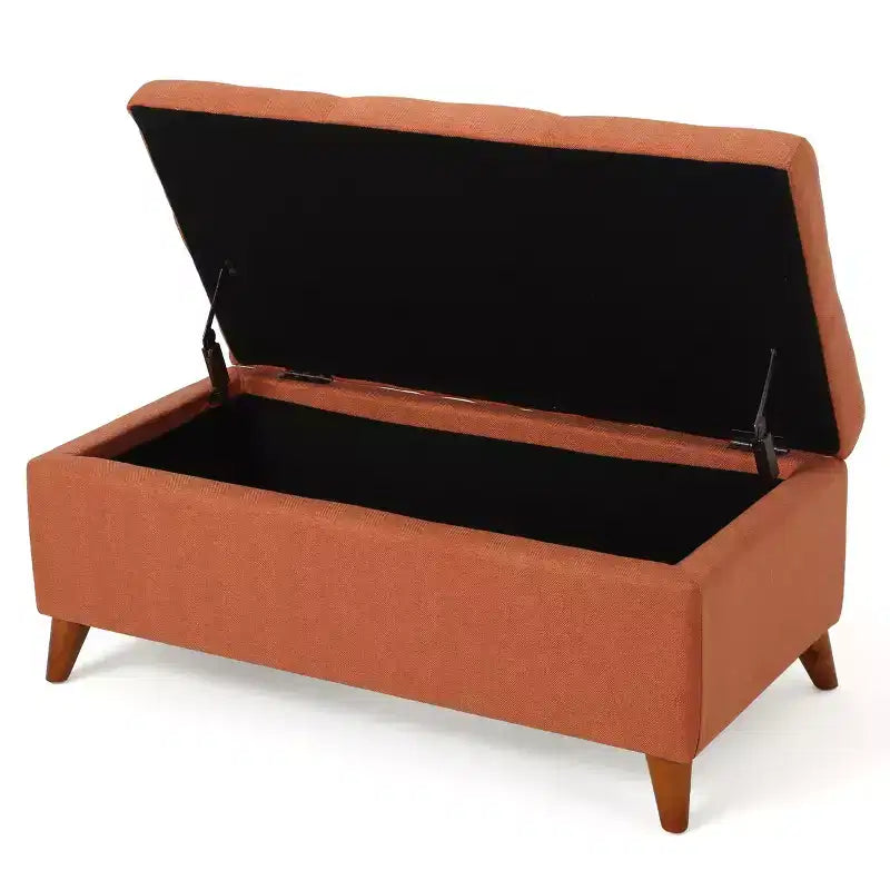Pouf Contenitore Ainsley Tufted Okak con Bottoni, Panca Contenitore con Coperchio a Cerniera e Gambe in Legno Massello, Panca da Ingresso per Soggiorno, Camera da Letto