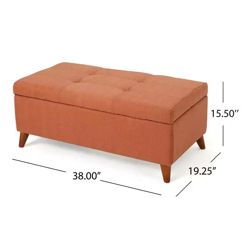 Pouf Contenitore Ainsley Tufted Okak con Bottoni, Panca Contenitore con Coperchio a Cerniera e Gambe in Legno Massello, Panca da Ingresso per Soggiorno, Camera da Letto