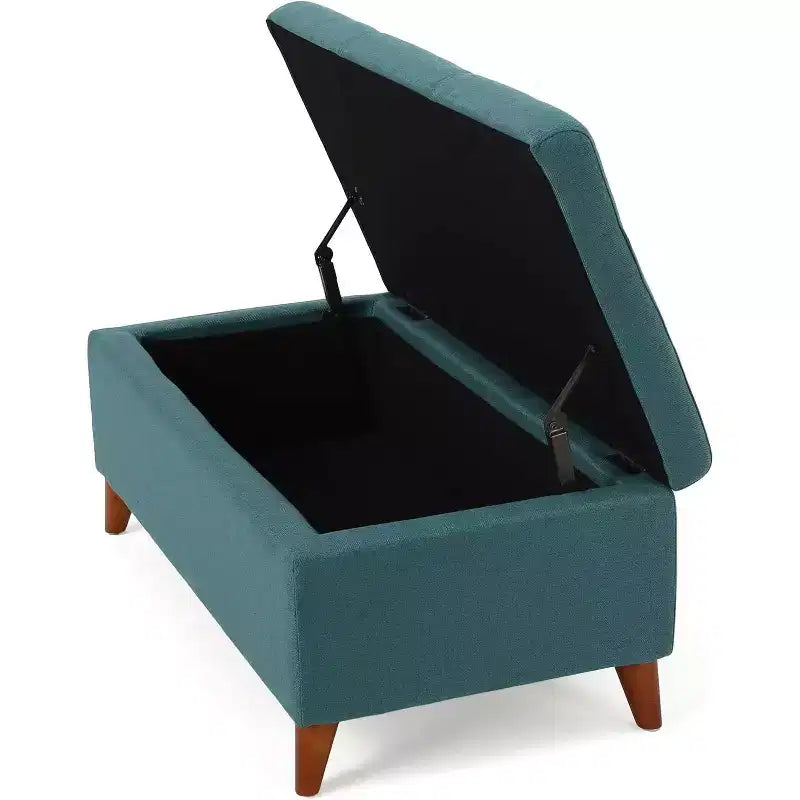 Pouf Contenitore Ainsley Tufted Okak con Bottoni, Panca Contenitore con Coperchio a Cerniera e Gambe in Legno Massello, Panca da Ingresso per Soggiorno, Camera da Letto