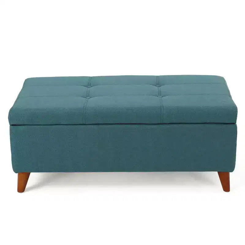 Pouf Contenitore Ainsley Tufted Okak con Bottoni, Panca Contenitore con Coperchio a Cerniera e Gambe in Legno Massello, Panca da Ingresso per Soggiorno, Camera da Letto