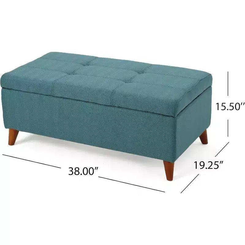 Pouf Contenitore Ainsley Tufted Okak con Bottoni, Panca Contenitore con Coperchio a Cerniera e Gambe in Legno Massello, Panca da Ingresso per Soggiorno, Camera da Letto