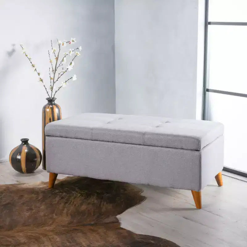 Okak Tufted Ainsley Button Ottoman with Storage, Storage Bench with Hinged Lid and Solid Wood Legs, Entryway Bench for Living Room, Bedroom