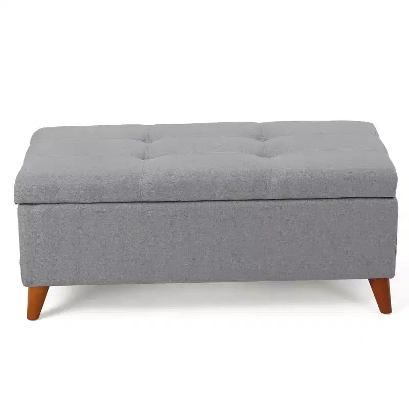 Pouf Contenitore Ainsley Tufted Okak con Bottoni, Panca Contenitore con Coperchio a Cerniera e Gambe in Legno Massello, Panca da Ingresso per Soggiorno, Camera da Letto