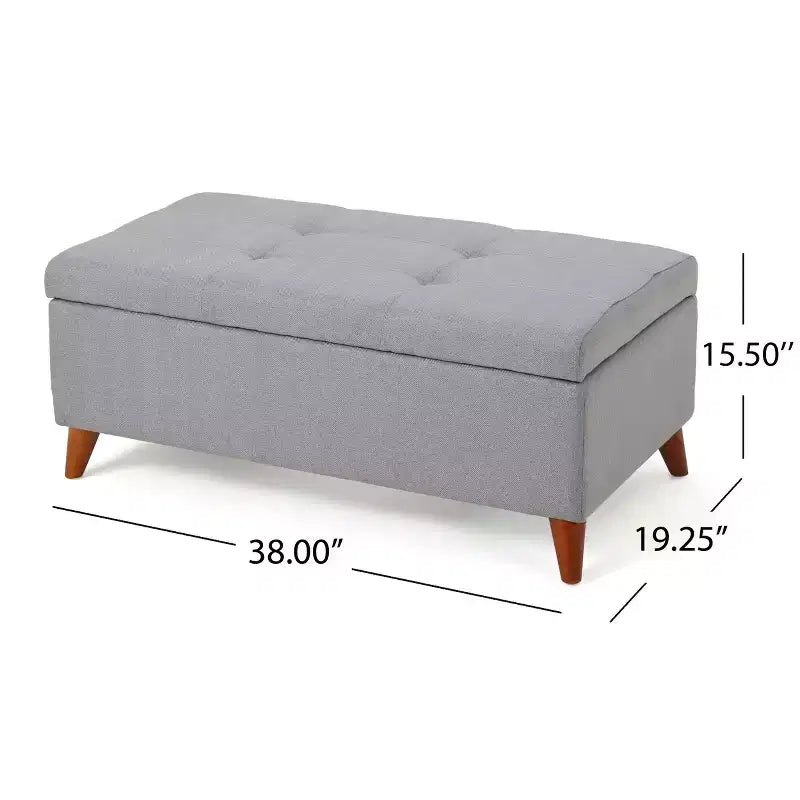 Pouf Contenitore Ainsley Tufted Okak con Bottoni, Panca Contenitore con Coperchio a Cerniera e Gambe in Legno Massello, Panca da Ingresso per Soggiorno, Camera da Letto