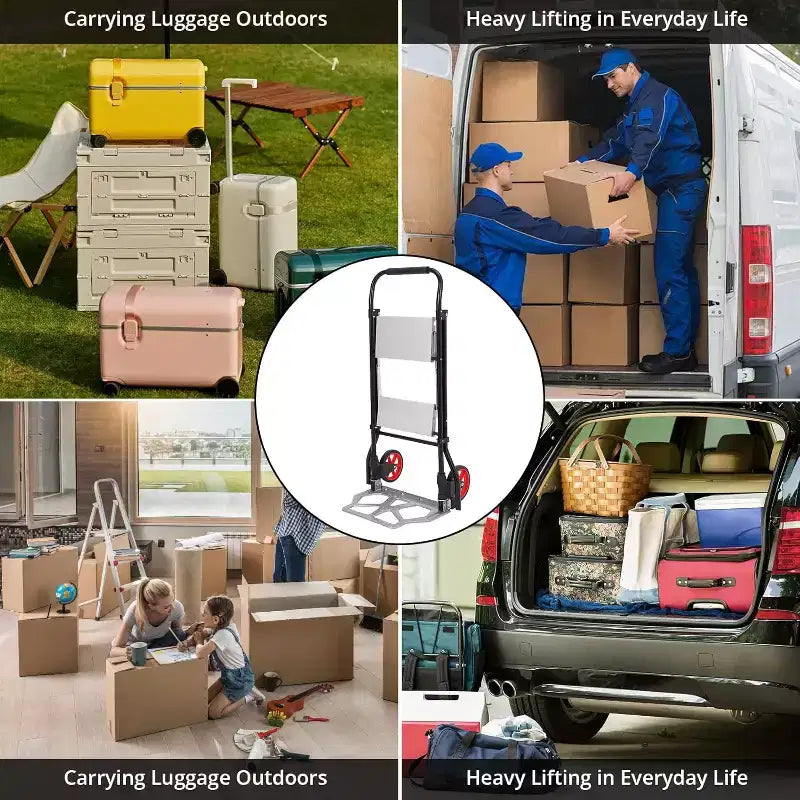 Carrello a mano in alluminio COZONY, scala pieghevole a 2 gradini 2 in 1 con ampio pedale antiscivolo, carrello pieghevole multifunzionale con ruote e capacità di 100 kg