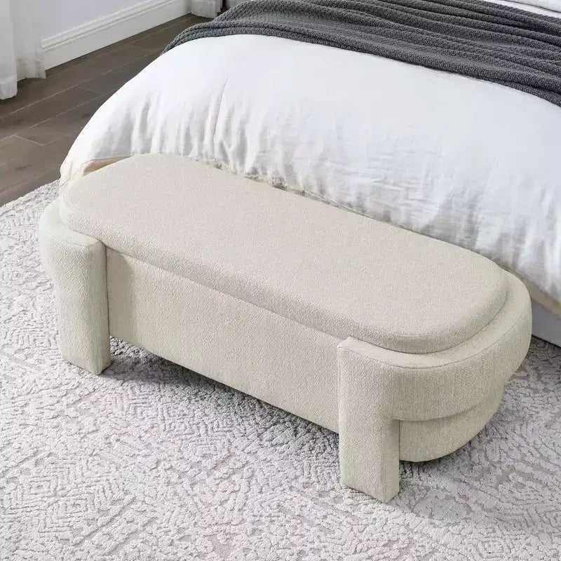 Panca imbottita in tessuto di lino con ampio spazio portaoggetti per soggiorno, camera da letto e ingresso, beige