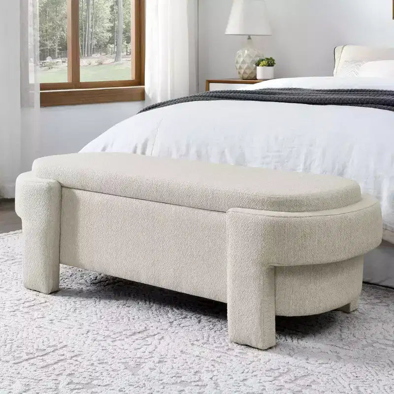 Panca imbottita in tessuto di lino con ampio spazio portaoggetti per soggiorno, camera da letto e ingresso, beige