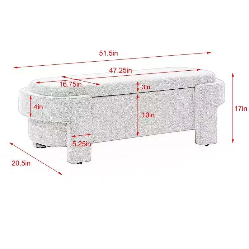 Panca imbottita in tessuto di lino con ampio spazio portaoggetti per soggiorno, camera da letto e ingresso, beige