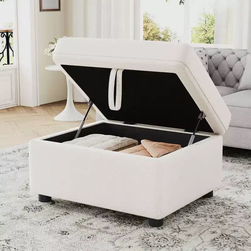 MAYEERTY Pouf Ottomano 26,6 con Contenitore Mobile Poggiapiedi per Soggiorno Camera da Letto Beige