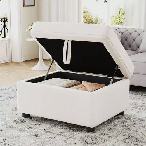 Pouf Ottomano da 67,5 cm, Contenitore Mobile, Poggiapiedi per Soggiorno e Camera da Letto, Beige