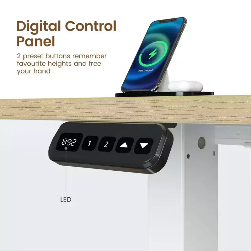 Greenstell Height-Adjustable L-Shaped Computer Desk with Ambient LED Lights & Charging Ports - Ergonomic Dual-Use Desk